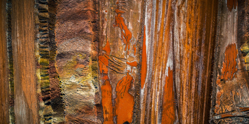Aerial shot showing awe inspiring rock layers in an iron mine