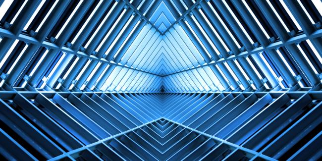 metal structure similar to spaceship interior in blue light