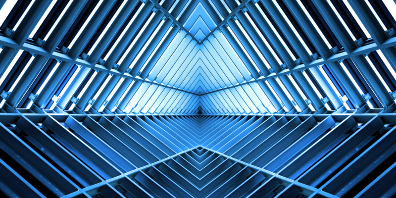 metal structure similar to spaceship interior in blue light