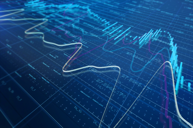 Stock market chart and stock prices background.