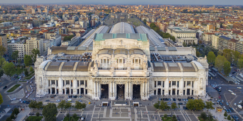 Italy, Lombardy, Milan, Central City Station and Piazza Duca D'Aosta (1931, largest train station in Europe by volume)