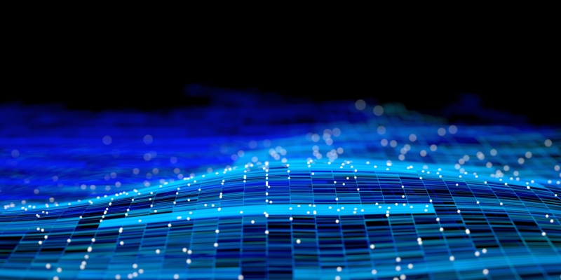 Abstract image of network structure changing to particle data