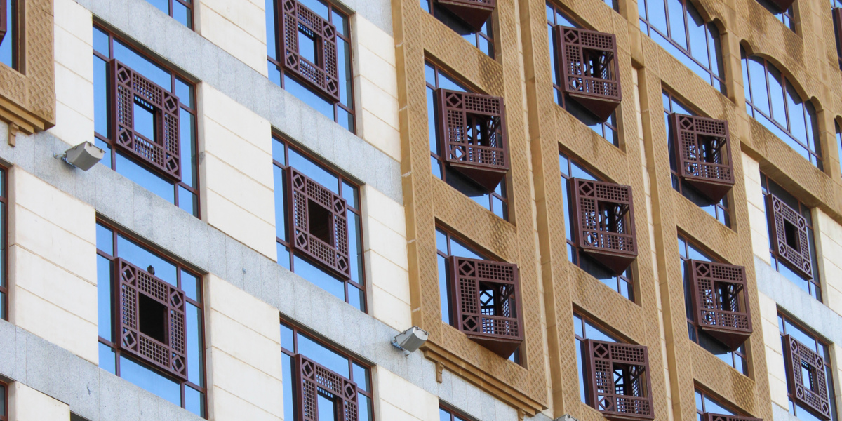 A building with many windows. Medina,Saudi Arabia.