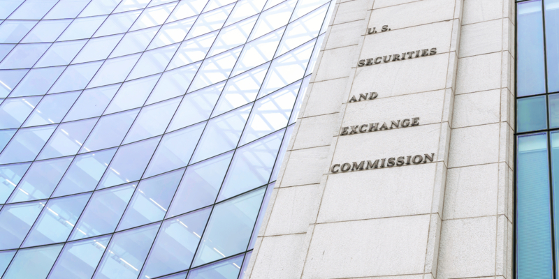 Washington, DC, USA- January 13, 2020: SEC sign and logo on the building in Washington DC. The U.S. Securities and Exchange Commission is an independent agency of the United States federal government.