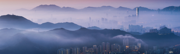 A foggy morning in Hong Kong.