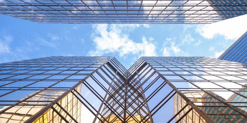 Low angle view of the modern building in Hong Kong