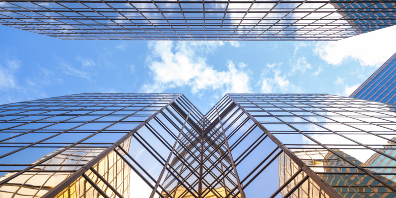 Low angle view of the moderm building in Hong Kong